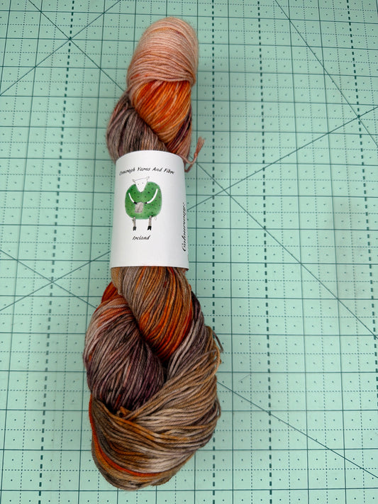 Hand dyed, fingering weight yarn by Comeragh yarns and fibre